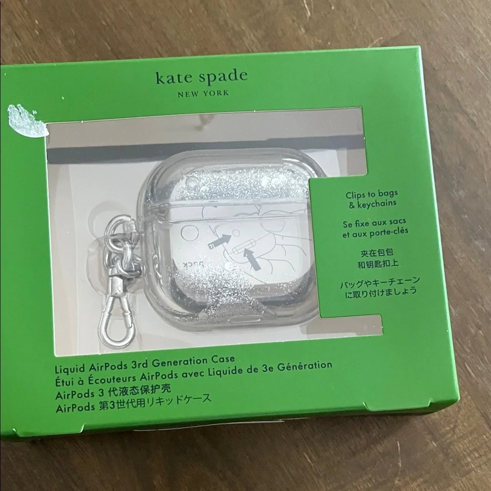 Kate Spade Transparent AirPods Case with Silver glitter new